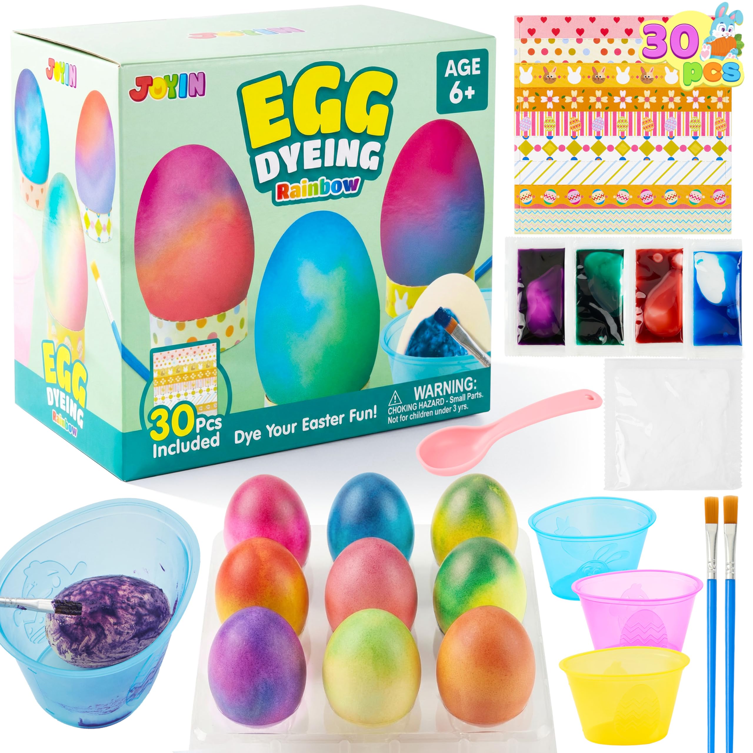 JOYIN 35 PCS Rainbow Easter Egg Dye Decoration Kit Multicolor Liquid Dyes for Tie-Dye Fun with Brushes, DIY Egg Coloring Set for Kids Easter Activities, Theme Party, Egg Hunt Fun.