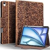 Gexmil Genuine Leather Case for iPad Air 13 Inch M3 2025/ M2 2024,Premium Leather Smart Folio Cover with Pencil Holder,Magnetic Closure, Auto Sleep/Wake Anti-Slip,Floral-Buckle