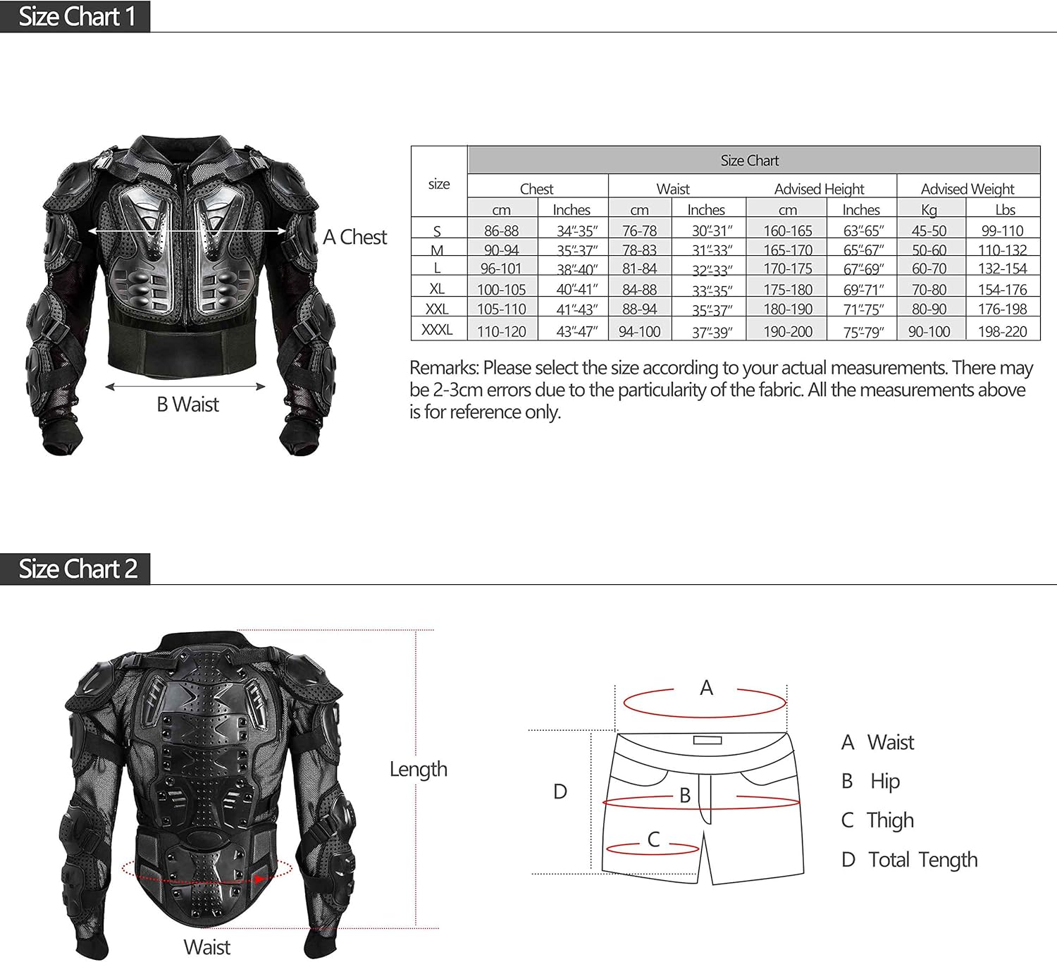 Motorcycle Full Body Armor Protector Pro Street Motocross ATV Guard Shirt Jacket with Back Protection Black XL: Clothing