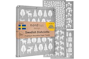Nordhus Design Large Swedish Dishcloths, 5 Grey Cloths, Made in Sweden - 9.5 x 8 inch Reusable, Washable Cellulose Cotton Kit