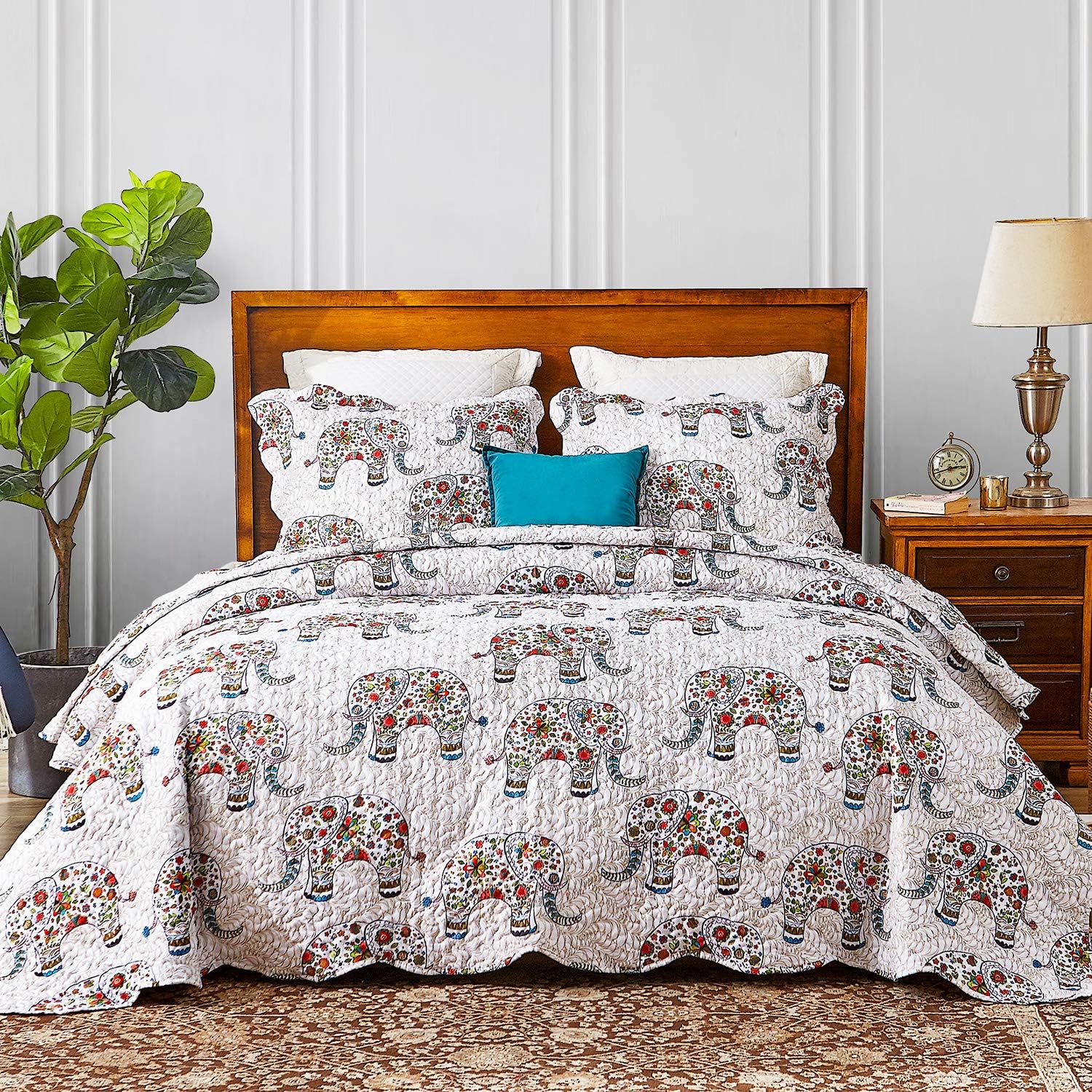 Hansleep Quilt Set with Modern Elephant Style Stitching Pattern, Comforter Bedding