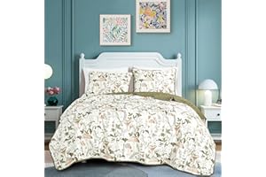 ESCA 3-Piece Teige Olive Mushroom Bedspread Set Queen Size Reversible Green Quilt
