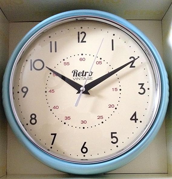 Blue Retro Style Kitchen Wall Clock Amazon.co.uk Kitchen & Home