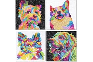 UiSdfuy 4 Pack Diamond Art Kits for Kids,Arts & Crafts for Kids Ages 8 9 10 12,Diamond Art for Kids,Gem Art Craft Gift for Boys Girls Dot Art 6" X 6" (Dog)