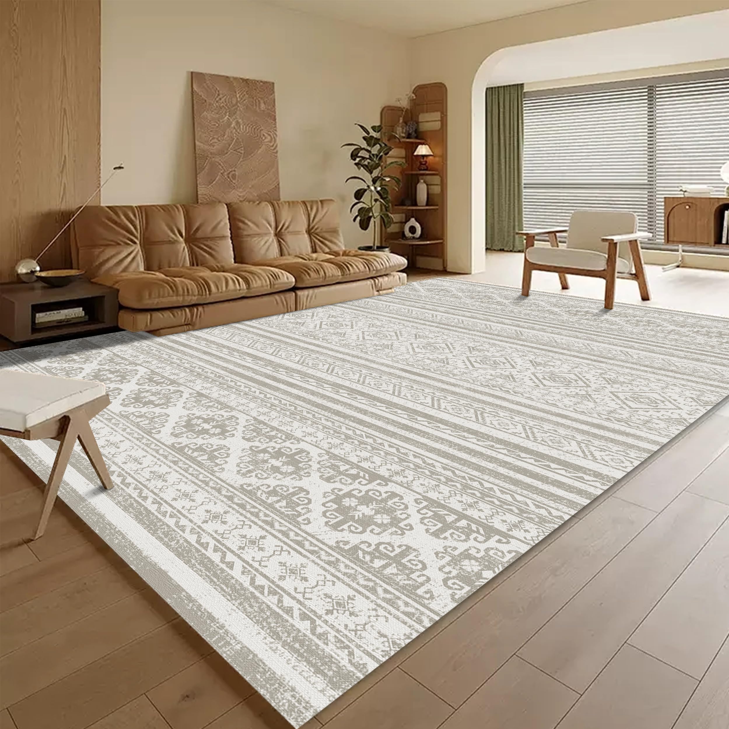 Photo 1 of RUGSURE Washable Area Rugs 6' x 9' - 1/6 Thick - Moroccan-Inspired -Stain & Water Resistant Non-Slip - Resistant Rug for Living Room, Bedroom, Nursery, Pet & Child Friendly (Grey)