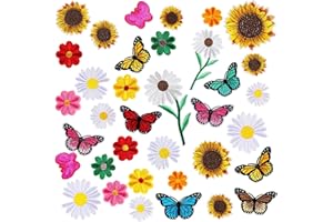 Canlierr 36 Pieces Flower Iron On Embroidered Patches Sunflower Cute Sew On Applique Patches for Clothing Large Colorful Decorative Patches for Clothes Dress Hat Jeans DIY(Vivid Style)