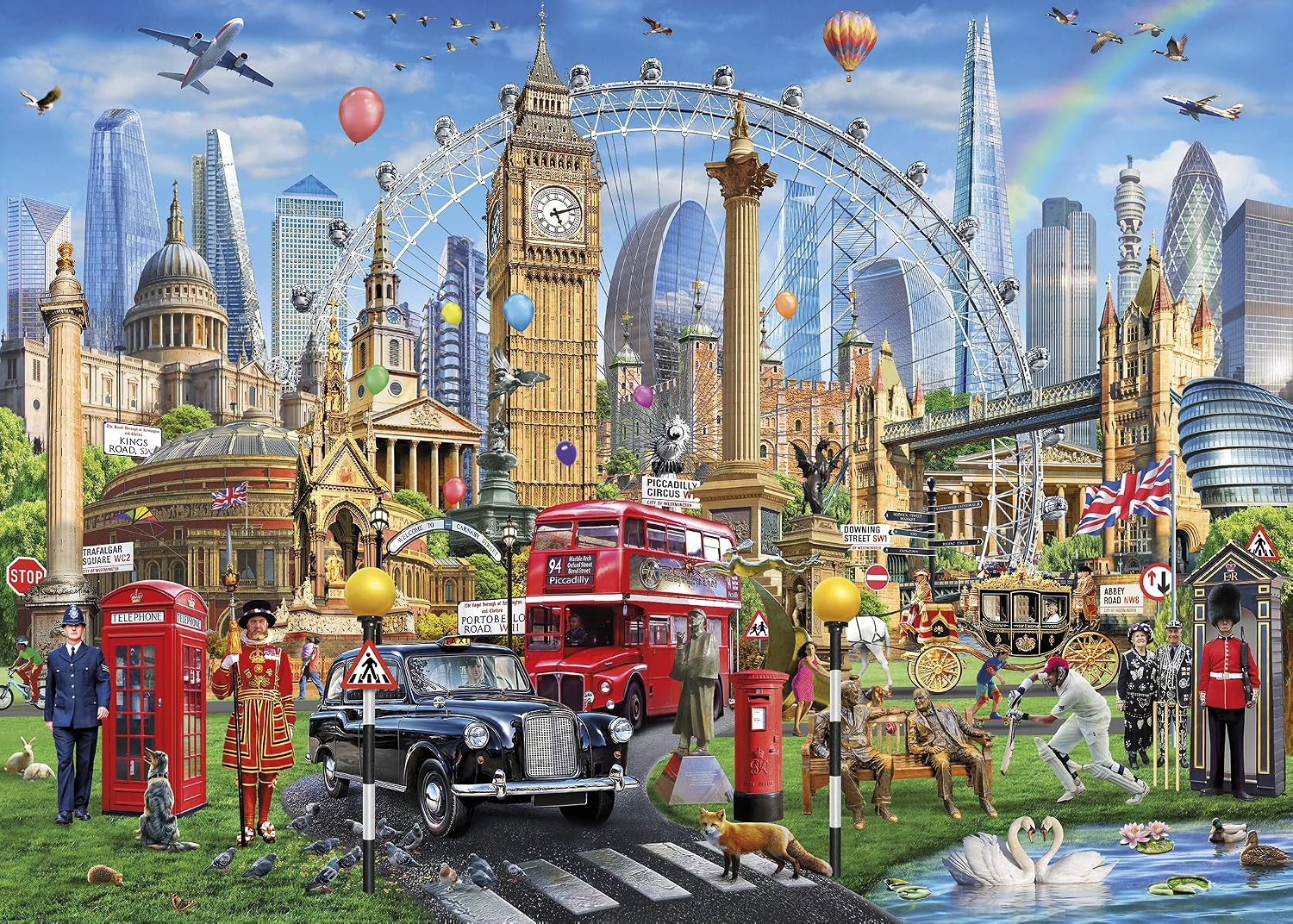 Gibsons London Calling 1000 Piece Jigsaw Puzzle for Adults, Iconic London Landmarks by Adrian Chesterman - Image 3