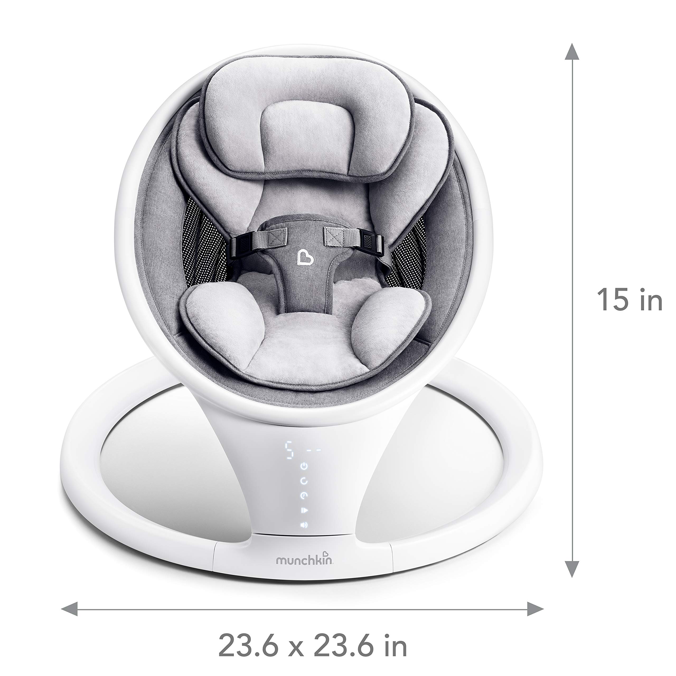 Munchkin Baby Swing, Portable and Lightweight, Bluetooth Enabled Electric Infant Rocker with Natural Sway in 5 Ranges of Motion, Newborn Nursery Essentials, White/Grey