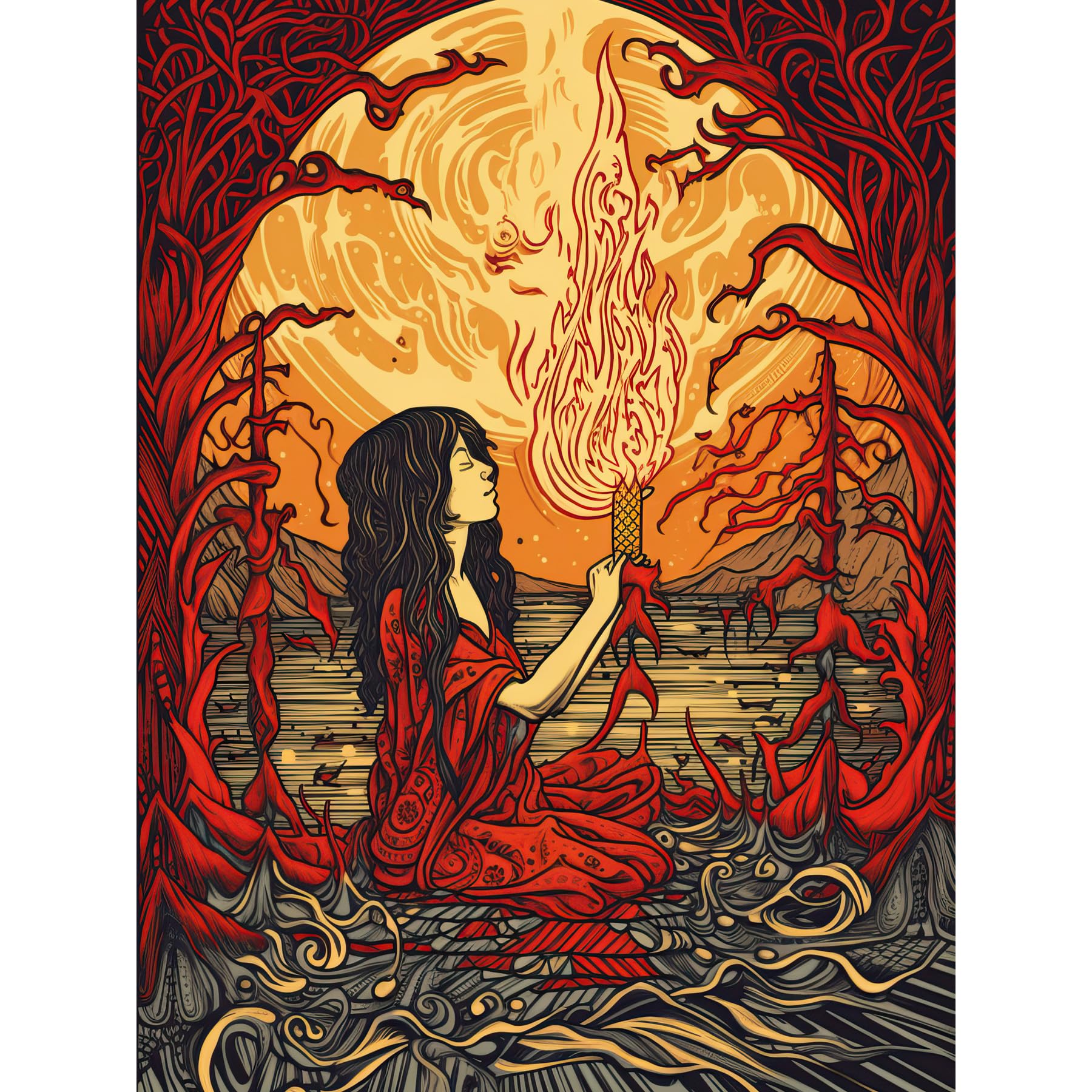 Artery8 Red Witch Concept Art Fire Priestess Art Nouveau Extra Large XL Wall Art Poster Print