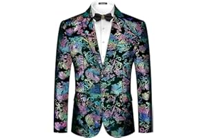 MAGE MALE Men's Dress Party Floral Suit Jacket Notched Lapel Slim Fit Two Button Stylish Blazer