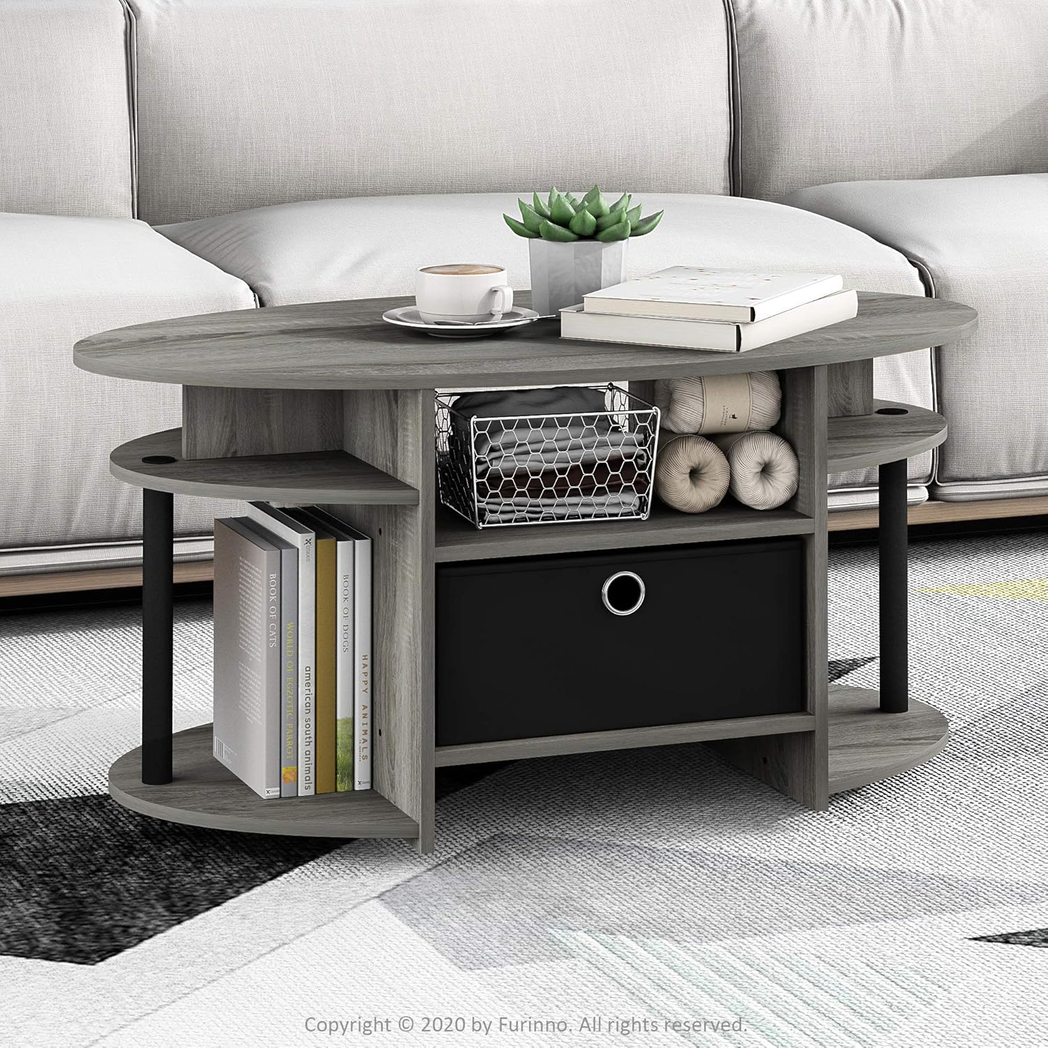 FURINNO Coffee Table With Bin, Walnut: Furniture & Decor