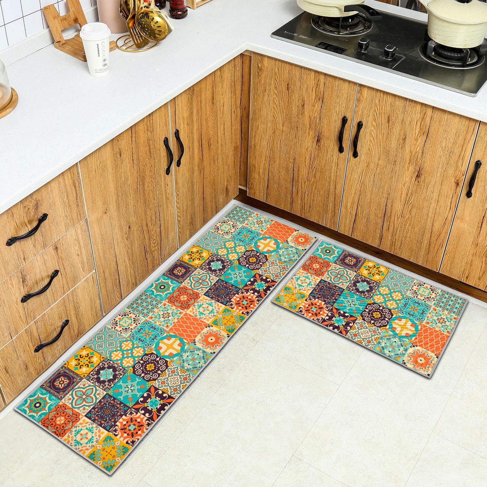 HSGLGNA Kitchen Rug, 2 Pieces Non Slip kitchen mat sets,Washable Kitchen Floor Mat For Kitchen,Hallway,Living Room,Bedroom,Bathroom (Style K, 40 x 120 cm (Rectangular)) — image 1