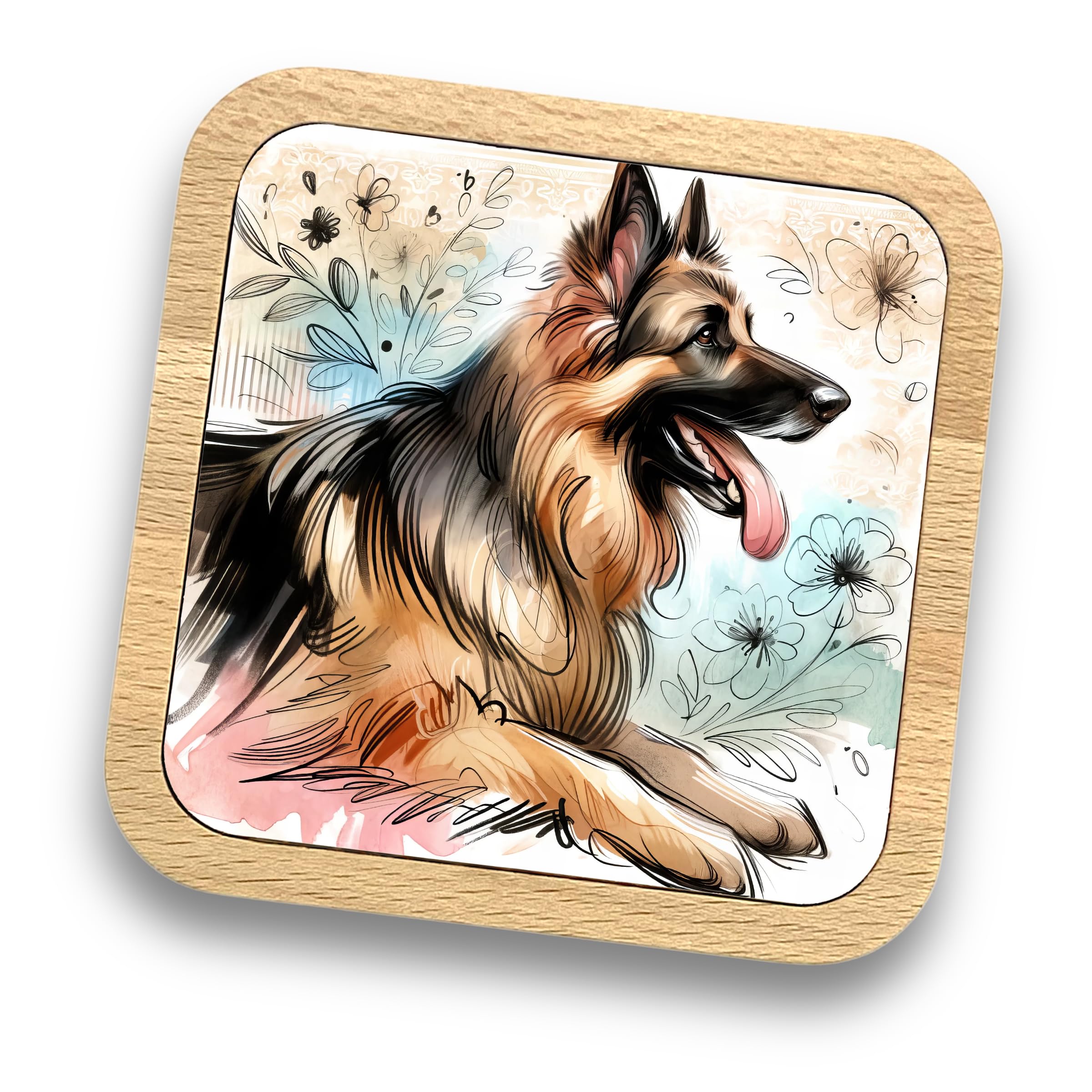 German Shepherd Gift Idea Wooden Coaster - 20+ Breeds Available! – Gift for Dog Dad, Dog Mum, Lovers, Owners, Walkers, Groomers – Ideal Dog Themed Gift for Women, Men (German Shepherd)