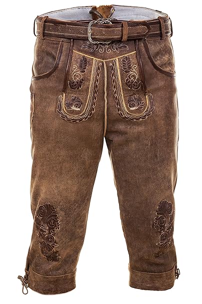 Bayerische Traditionelle Kniebund Lederhose Thomas mit passenden Trachtengürtel Gr. 44-68