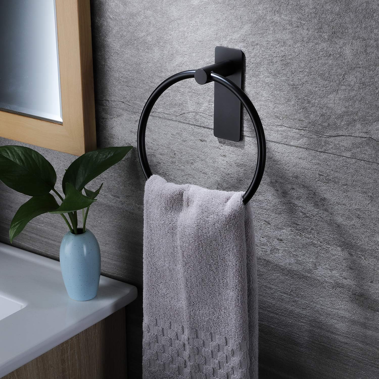 ZUNTO Matte Black Towel Ring - Hand Towel Holder Self Adhesive Hand Towel Bar for Bathrooms, Stainless Steel: Home & Kitchen