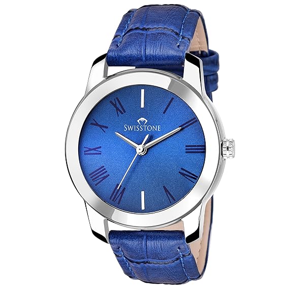 SWISSTONE CK311-BLUE Blue Analogue Leather Strap Wrist Watch for Women
