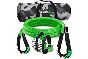 Rhino USA Kinetic Bridle Rope Recovery Kit (1in x 10ft) - Heavy Duty Offroad Snatch Strap - Includes 2 Soft Shackle for UTV, ATV, Truck, Car, Jeep, Tractor (Green)
