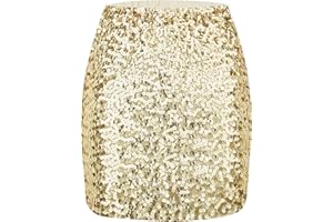 Shestellar Sequin Skirt Women's Party Stretchy Sparkle Glitter Mini Skirt for Club Night Out