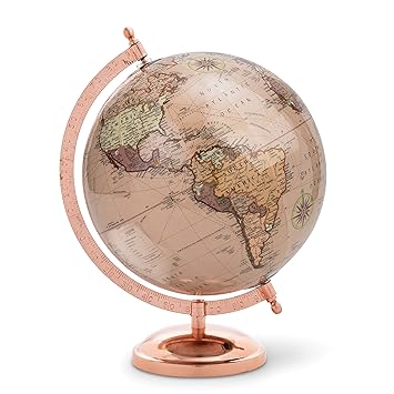 Abbott Collection 57-Latitude-04 Globe on Stand, Rose Gold/Gold