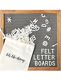 Gray Felt Letter Board 10x10 Inches. Changeable Letter Boards Include 300 White Plastic Letters & Oak Frame.