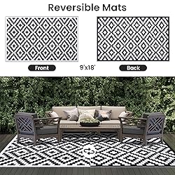 Smiry Waterproof Outdoor Rug 9X18 ft, Reversible