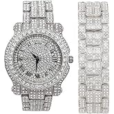 Charles Raymond Bling-ed Out Silver Round Luxury Mens Watch w/Bling-ed Out Bracelet - L0504B