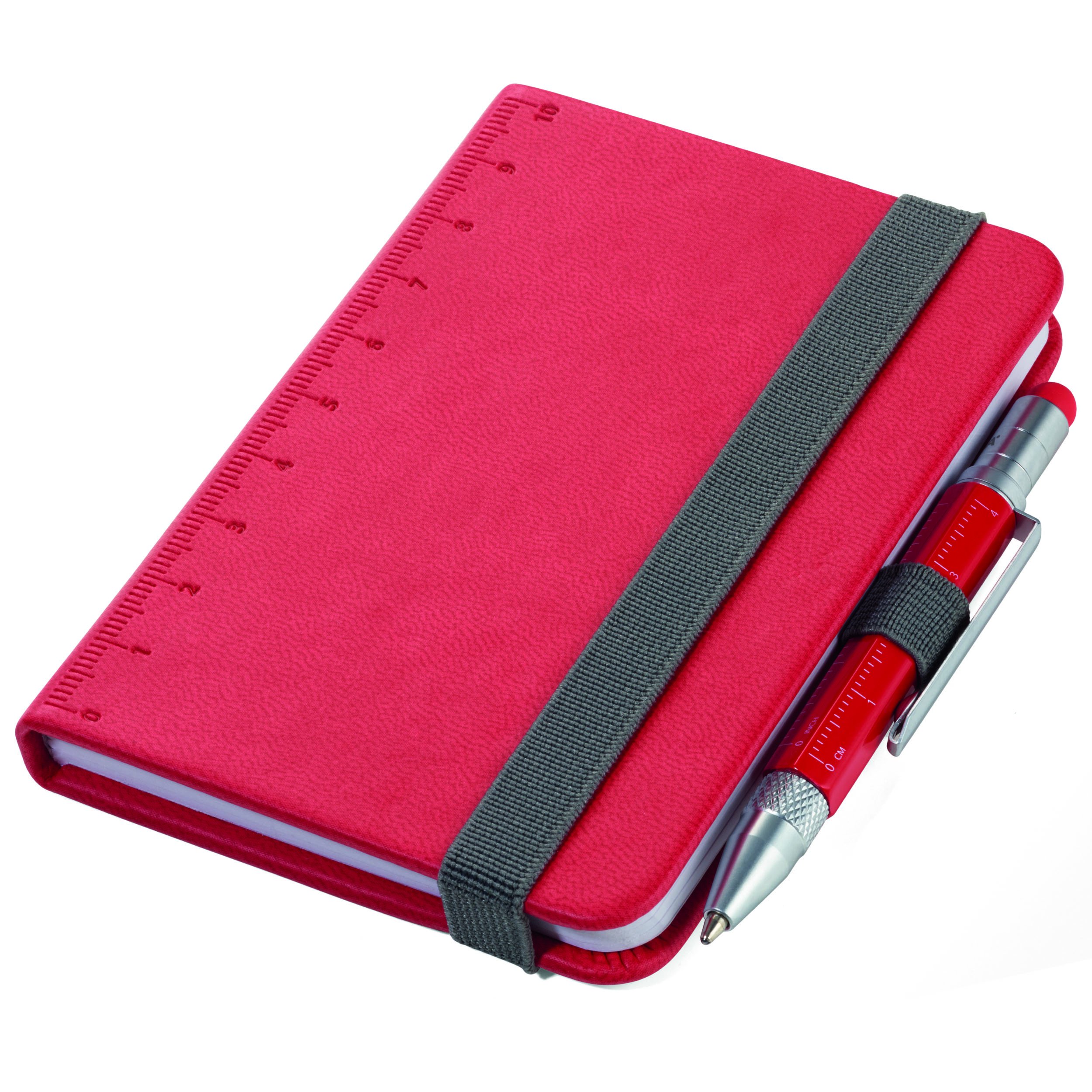 TROIKA Notepad DIN A7 including ballpoint pen, elastic band closure, pen loop, FSC certified paper, perforated pages, dot grid, compartment for receipts.