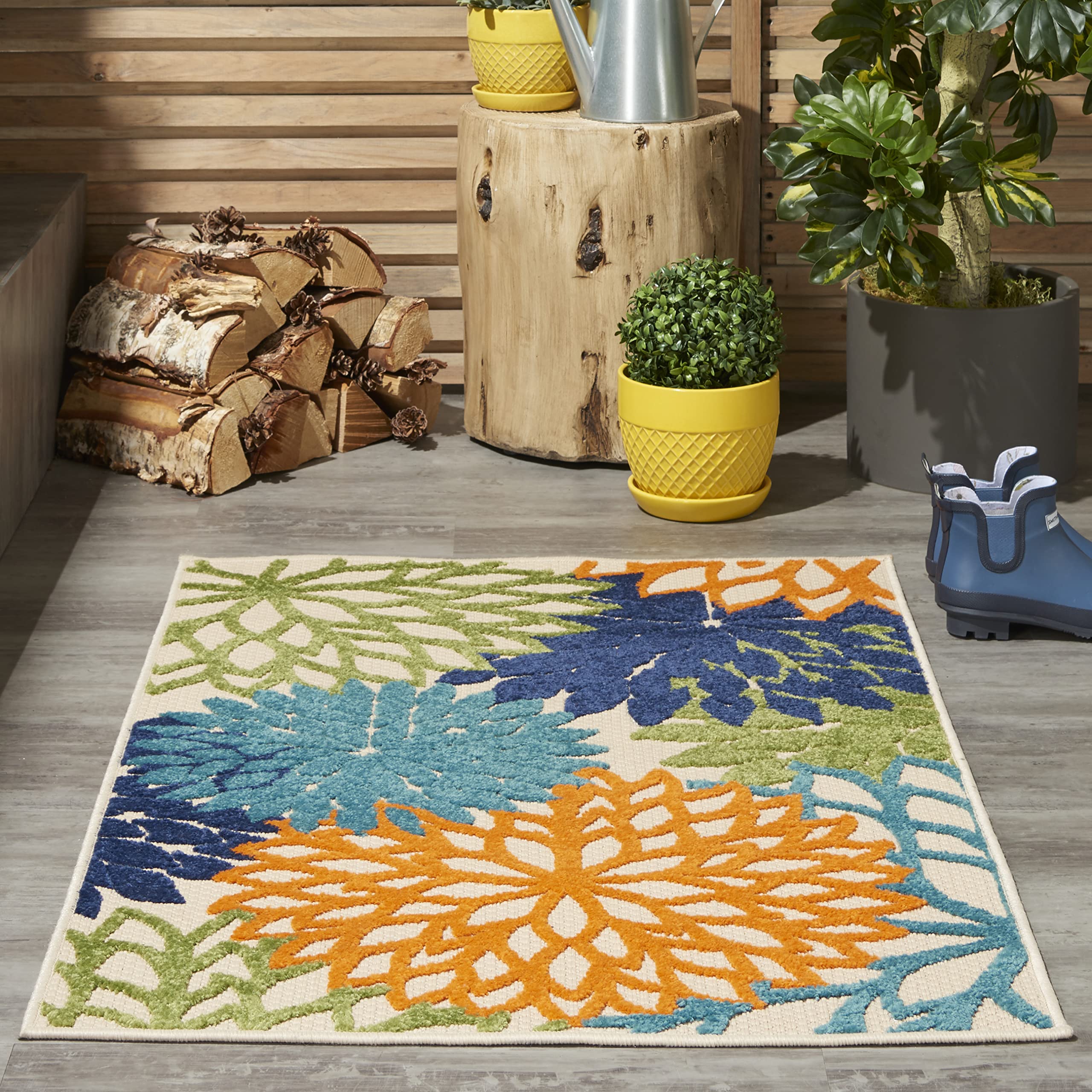 NOURISON Aloha Indoor/Outdoor Multicolor 2'8" x 4' Area Rug, Tropical, Botanical, Easy Cleaning, Non Shedding, Bed Room, Living Room, Dining Room, Deck, Backyard, Patio (3x4) — image 1