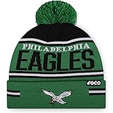FOCO NFL Team Logo Big Wordmark Stripe Pom Beanie Hat