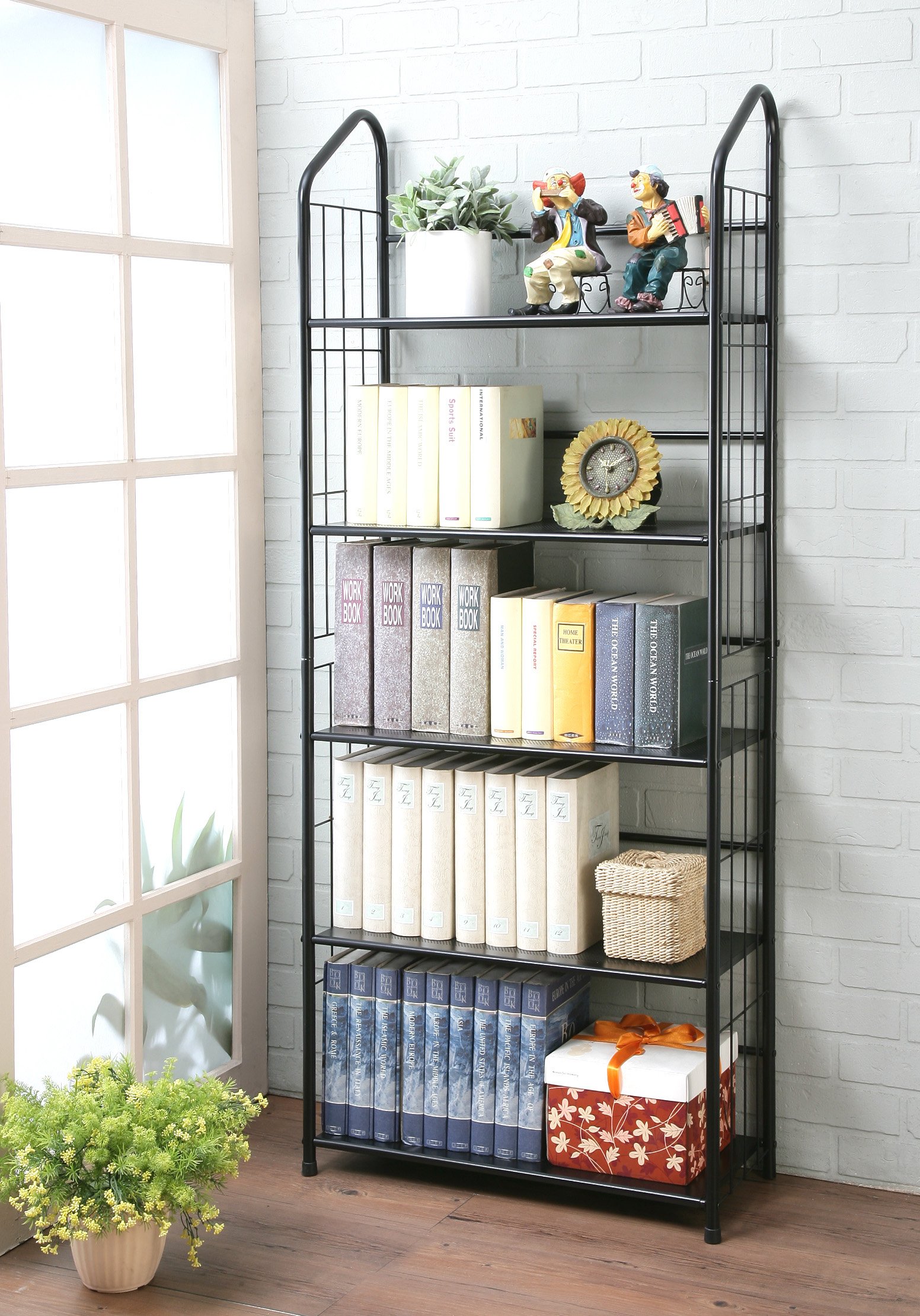 Unbrand Black 5 Tier Metal Bookshelf Rack, LAVORIST