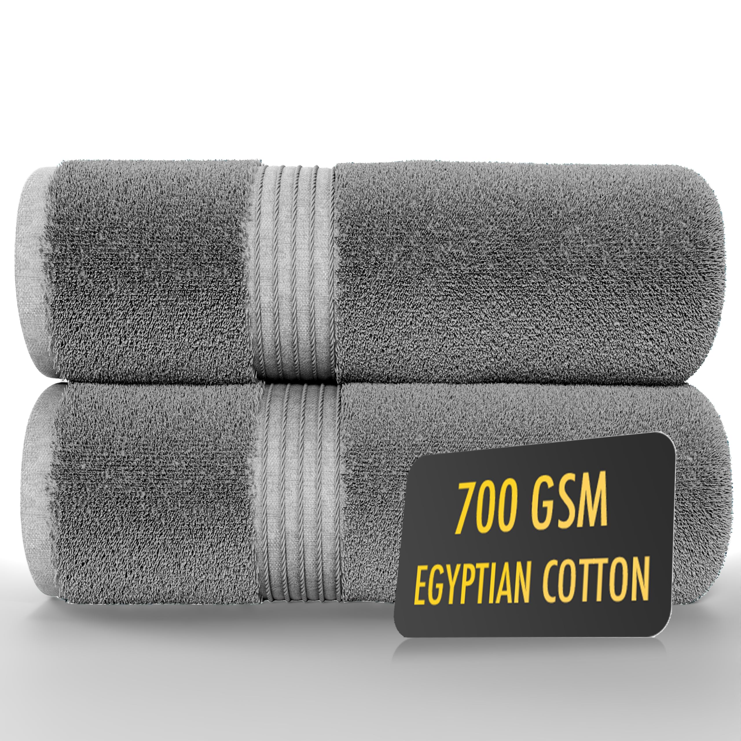 ALSAP Grey Bath Towels Set Of 2 (130x70cm) – 700 GSM Super Absorbent Egyptian Cotton Bath Sheets – Hotel Quality Quick Dry Bathroom Towels for Home, Spa, Gym, Beach & Swimming Pool — image 1