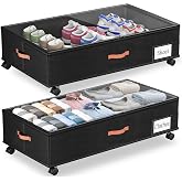 Ashwanth Under Bed Storage with Wheels, 2-Pack, XXL Large, Black | Clear Lids, Handles, Space Saving Design, For Clothes, Shoes, Books