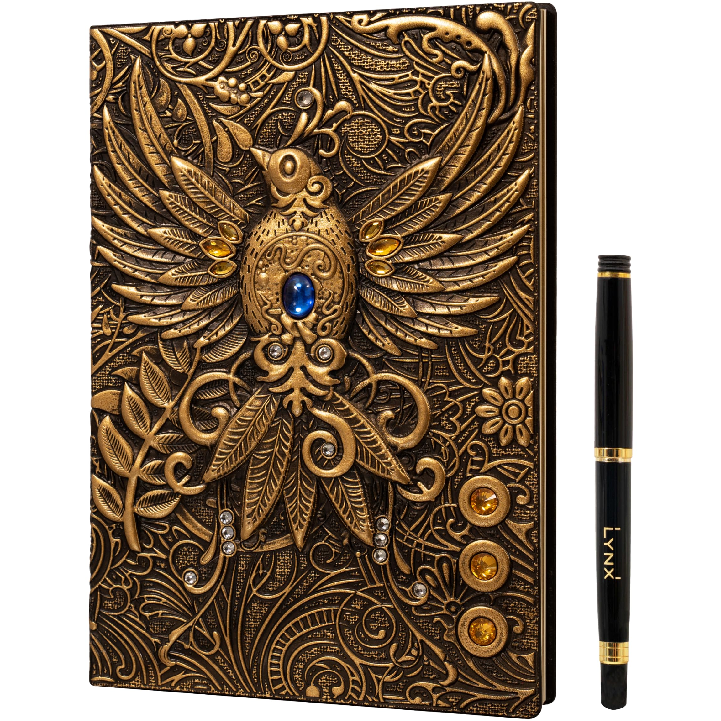 DND Notebook / Journal, Unique 200 Page Book with 3D Gold Phoenix Embossed Faux Leather Cover with Pen- Ideal for Dungeons & Dragons / D&D. Great RPG Accessories Gift for DM's & Players, Men or Women