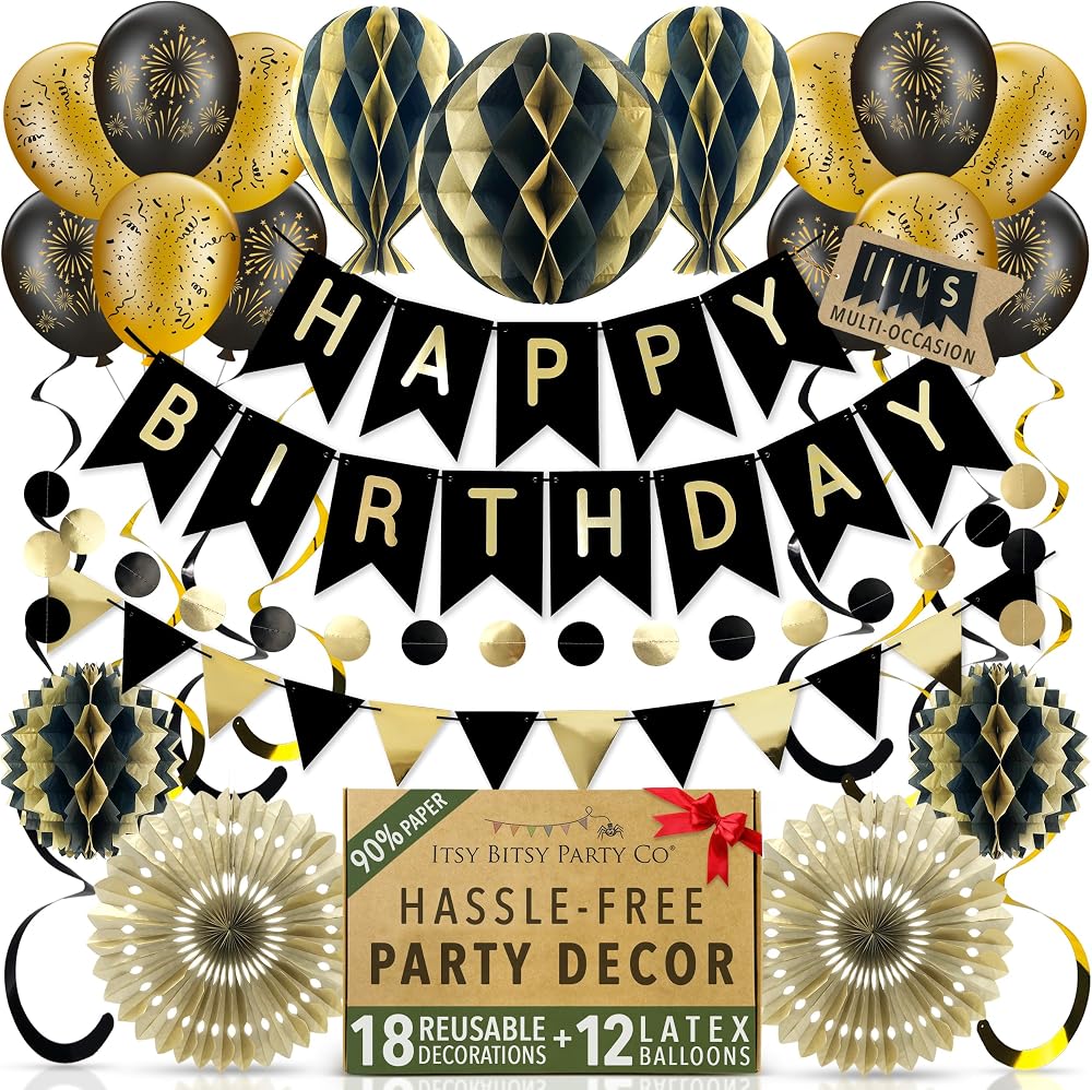 Itsy Bitsy Party Co Premium Reusable Birthday Decorations Black Gold
