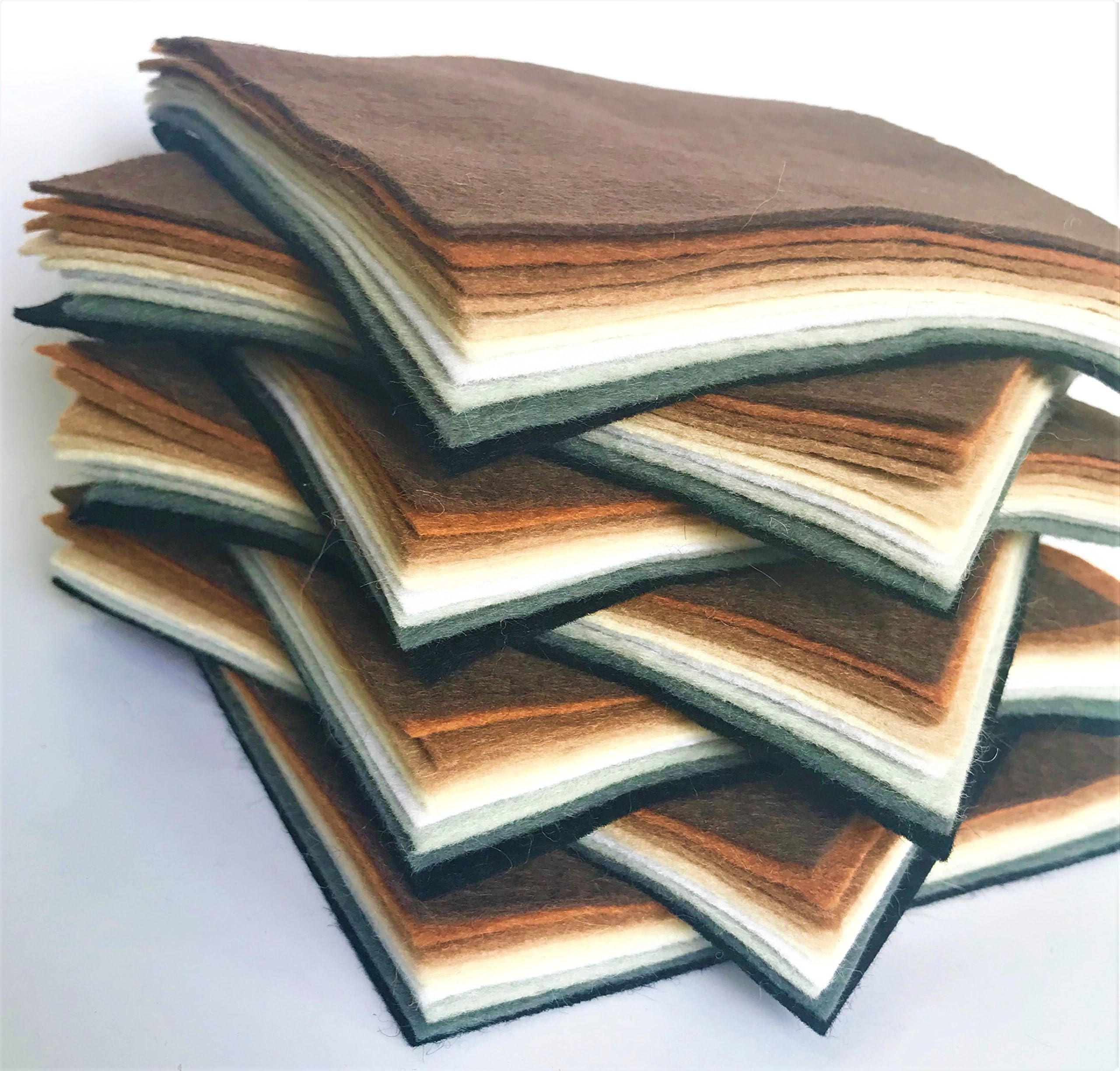 Wool Blend Craft Felt - Animal Colours - 10 Sheets of Felt (12inch / 30cm Square)