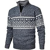 Herothorn Men's Quarter Zip Pullover Christmas Sweater Casual Long Sleeve Slim Fit Knitted Jumper Top for Daily Holiday