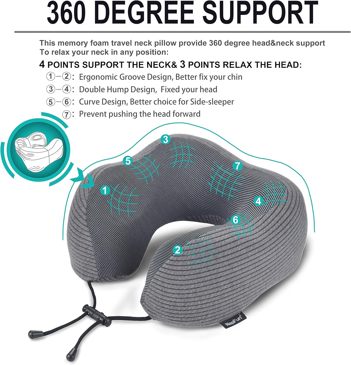 napfun Neck Pillow for Traveling, Upgraded Travel Neck Pillow for Airplane 100% Pure Memory Foam Travel Pillow for Flight Headrest Sleep, Luxury Plane Accessories, Dark Grey: Kitchen & Dining