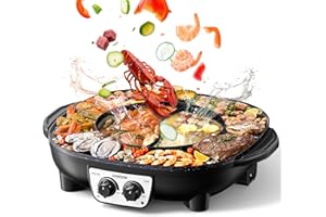 Stariver Hot Pot Electric with Grill 2 in 1, Indoor Korean BBQ & Shabu Shabu, Features Easy-clean Non-stick Coating, Dual Con