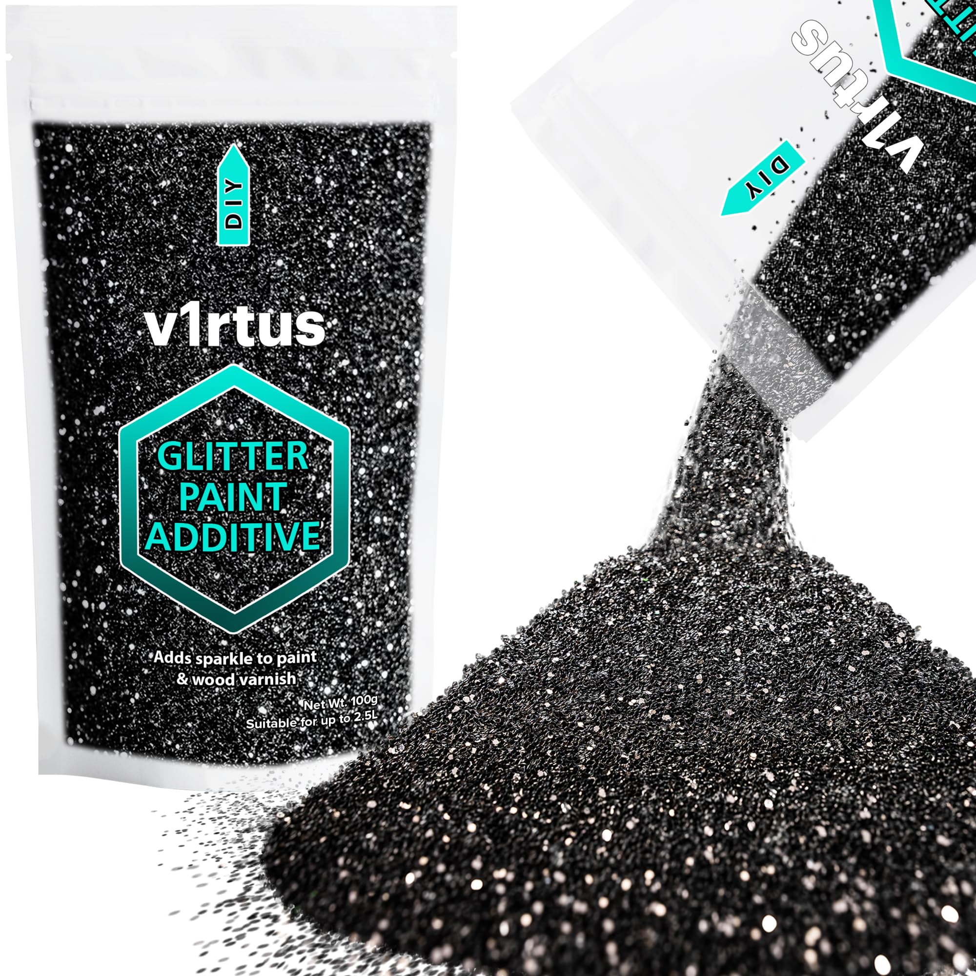 Black Glitter Paint Additive 100g | Sparkle Glitter Paint for Walls Interior Exterior, v1rtus