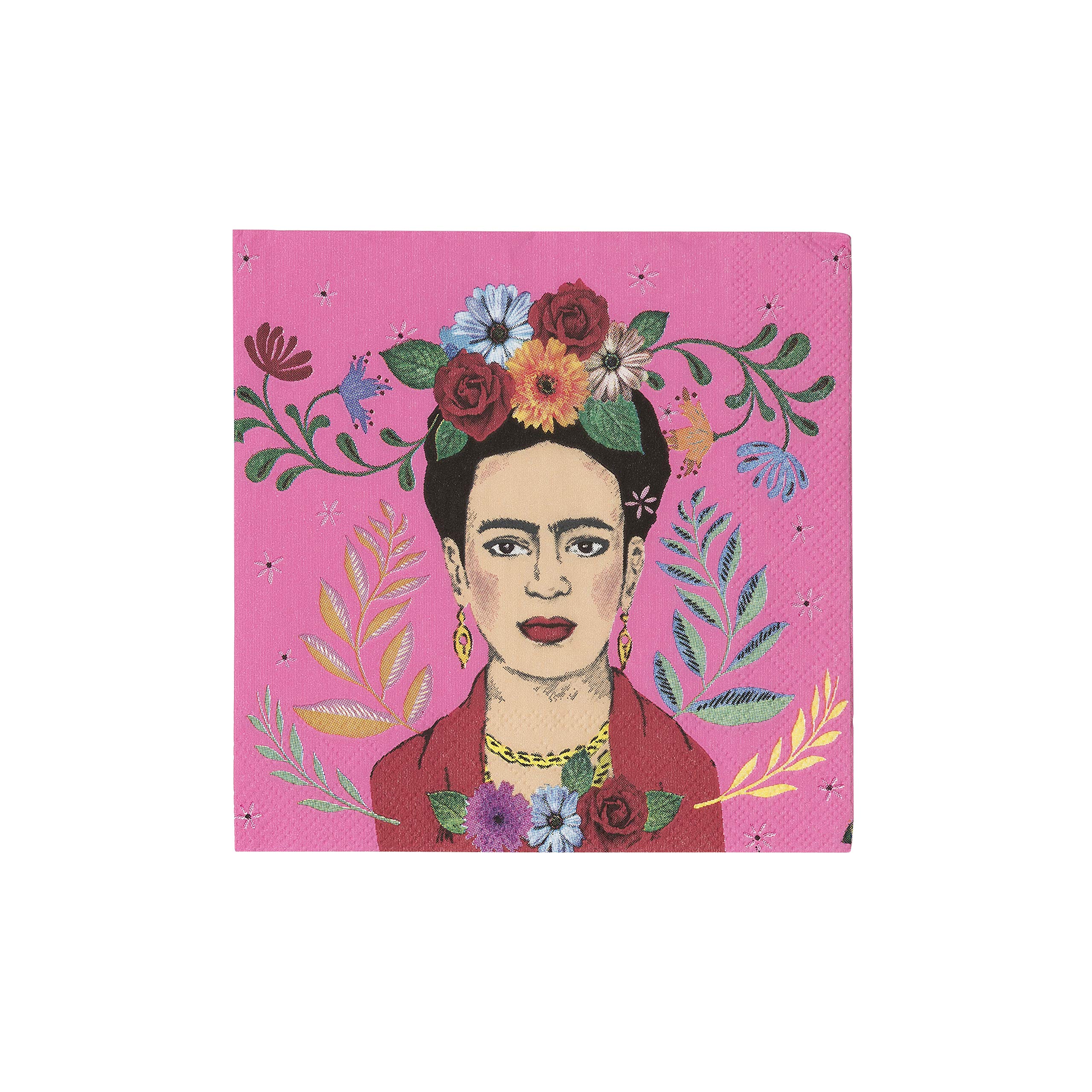 Pink Frida Kahlo Cocktail Napkins - Disposable Serviettes for Birthday, Mexican Party Theme, Fiesta, Summer Decoupage Pack of 20, NAPKINFRIDAPK