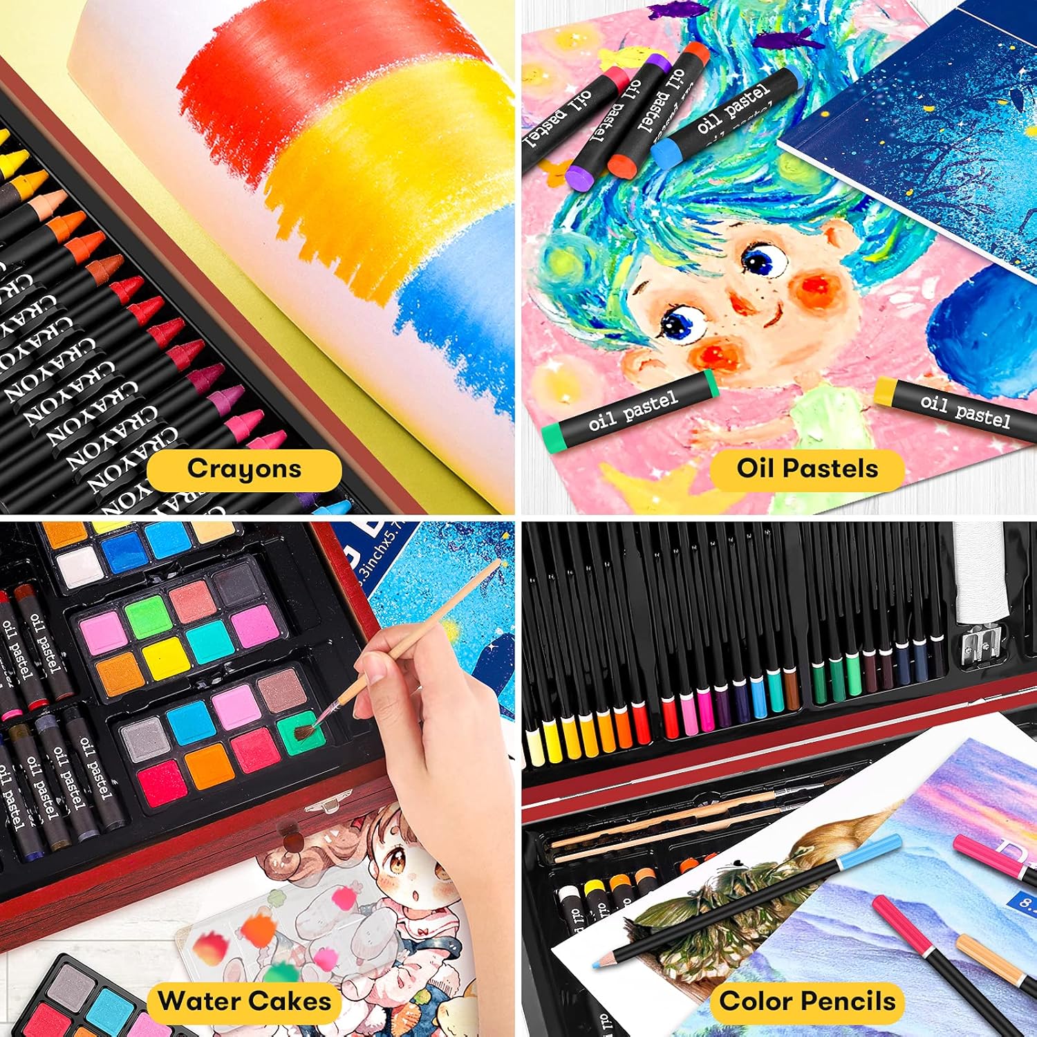Art Supplies, iBayam 150-Pack Deluxe Wooden Art Set Crafts Drawing Painting Kit with 1 Coloring Book, 2 Sketch Pads, Creative Gift Box for Adults Artist Beginners Kids Girls Boys 5 6 7 8 9 10 11 12
