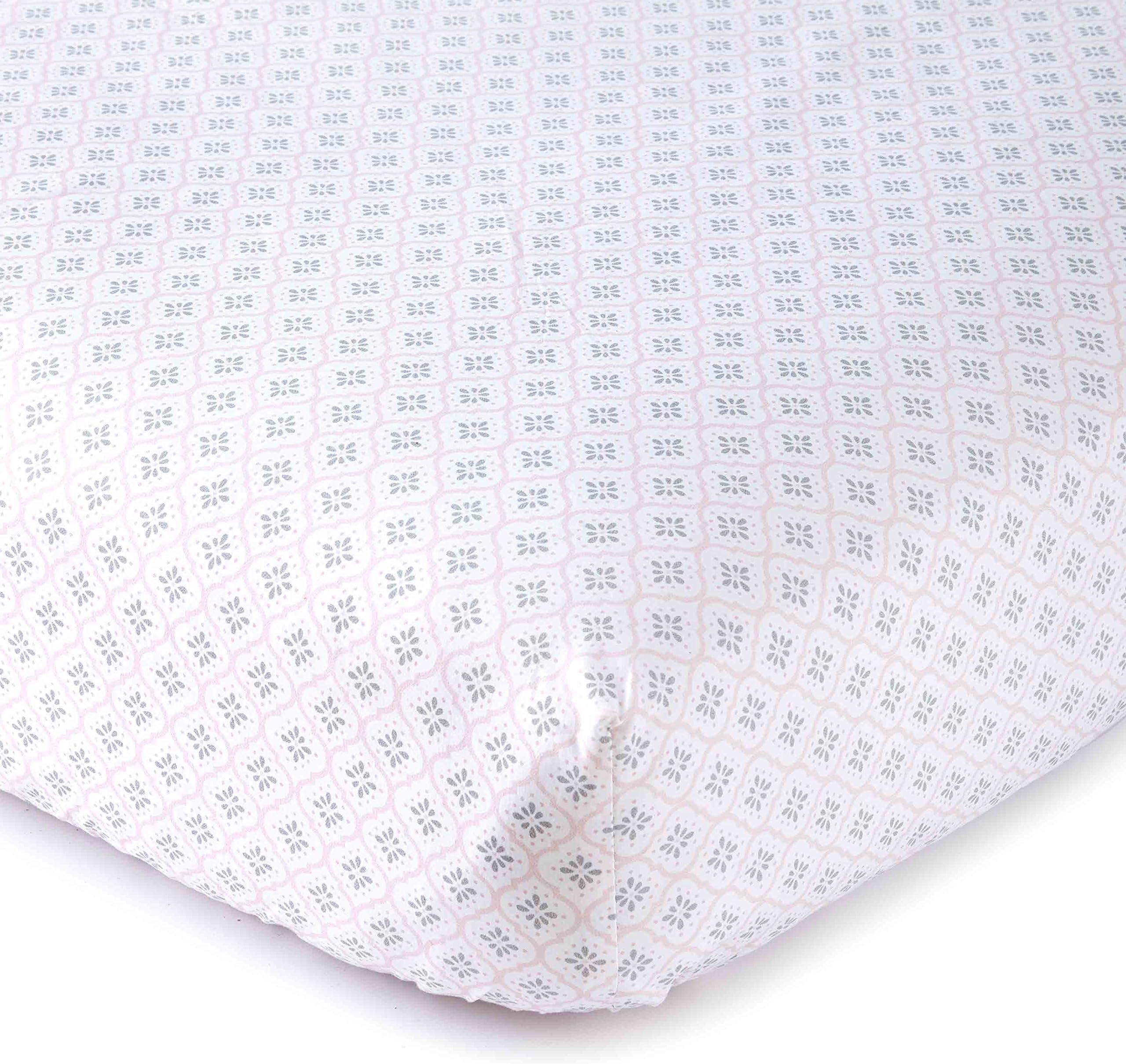 Levtex Baby - Elise Crib Fitted Sheet - Fits Standard Crib and Toddler Mattress - Floral Ogee Pattern - Pink, Grey and White - Nursery Accessories - 100% Cotton