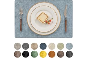 Romanstile Vinyl Placemats Set of 6-12 X 18 Inch - Heat Resistant Place Mats 100% Waterproof Oilproof Wipeable Reversible Faux Leather Table Mats for Kitchen/Dining/Party/Holiday, Sky Blue