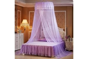 RIRC Canopy Bed for Girls Room Dome Mosquito Net for Bed Ceiling Suspension Pink Bed Canopy Curtains Purple Mosquito Netting White Bed Tent Game Reading Princess Canopy for Girls Bed (Purple)