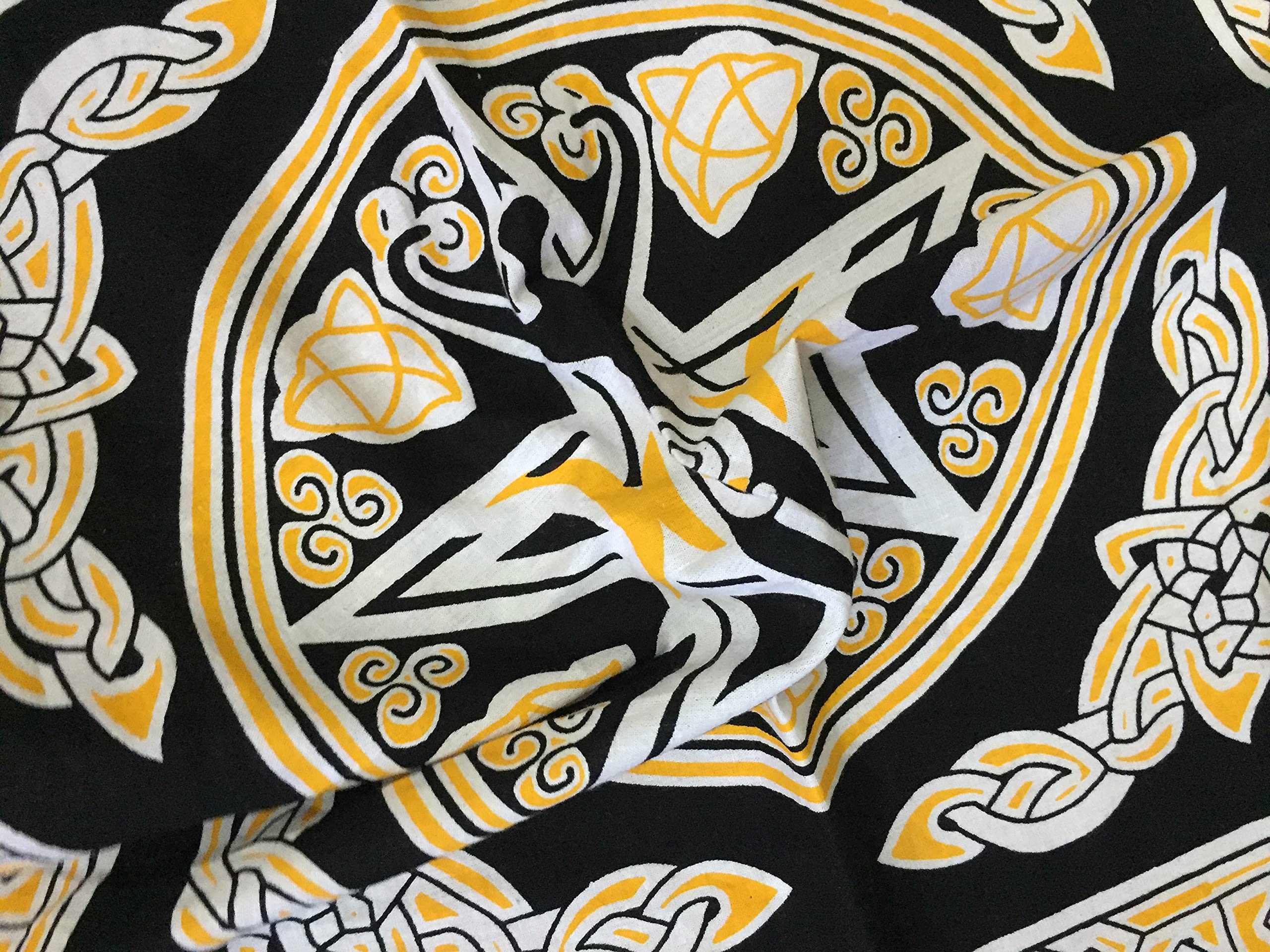 Indian Consigners Goddess Altar Cloth Yellow Triple Moon Pentagram Alter Spread 18”