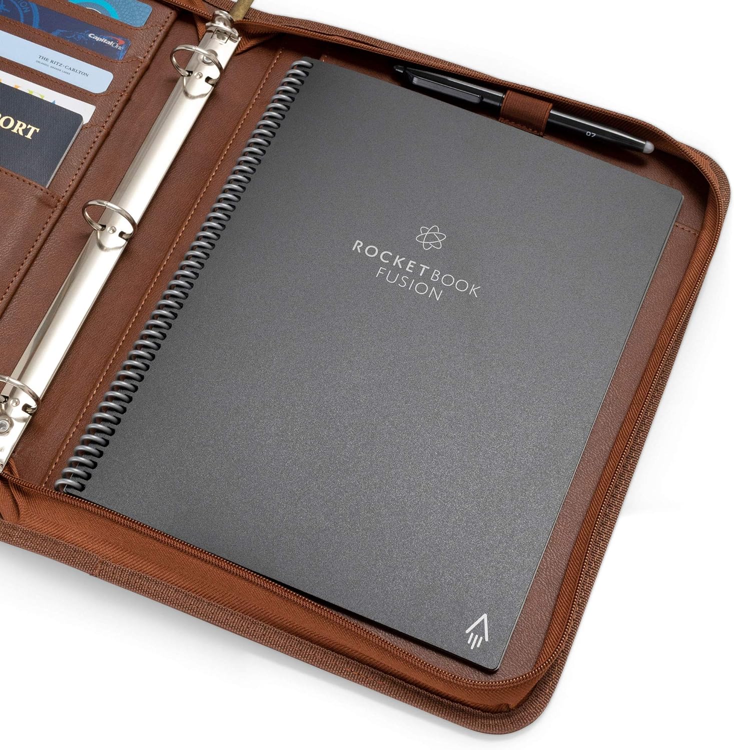 Forevermore 1.5 Inch 3 Ring Binder Portfolio with Zippered Closure and Holds 8.5" x 11" Notepad and Paper/Interview and Resume Document Organizer/Notebook (Brown) : Office Products