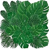 Sggvecsy 48 Pieces 6 Kinds Artificial Tropical Palm Leaves Tropical Leaves Monstera Leaves Safari Jungle Leaf with Stems for Hawaiian Luau Party Beach Table Wedding Shower Birthday Theme Decorations