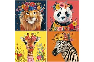 4 Pack Paint by Numbers for Kids with Frame,Lion Kids Paint by Number Ages 8-12,Panda Giraffe Zebra Peinture a Numero Enfant 