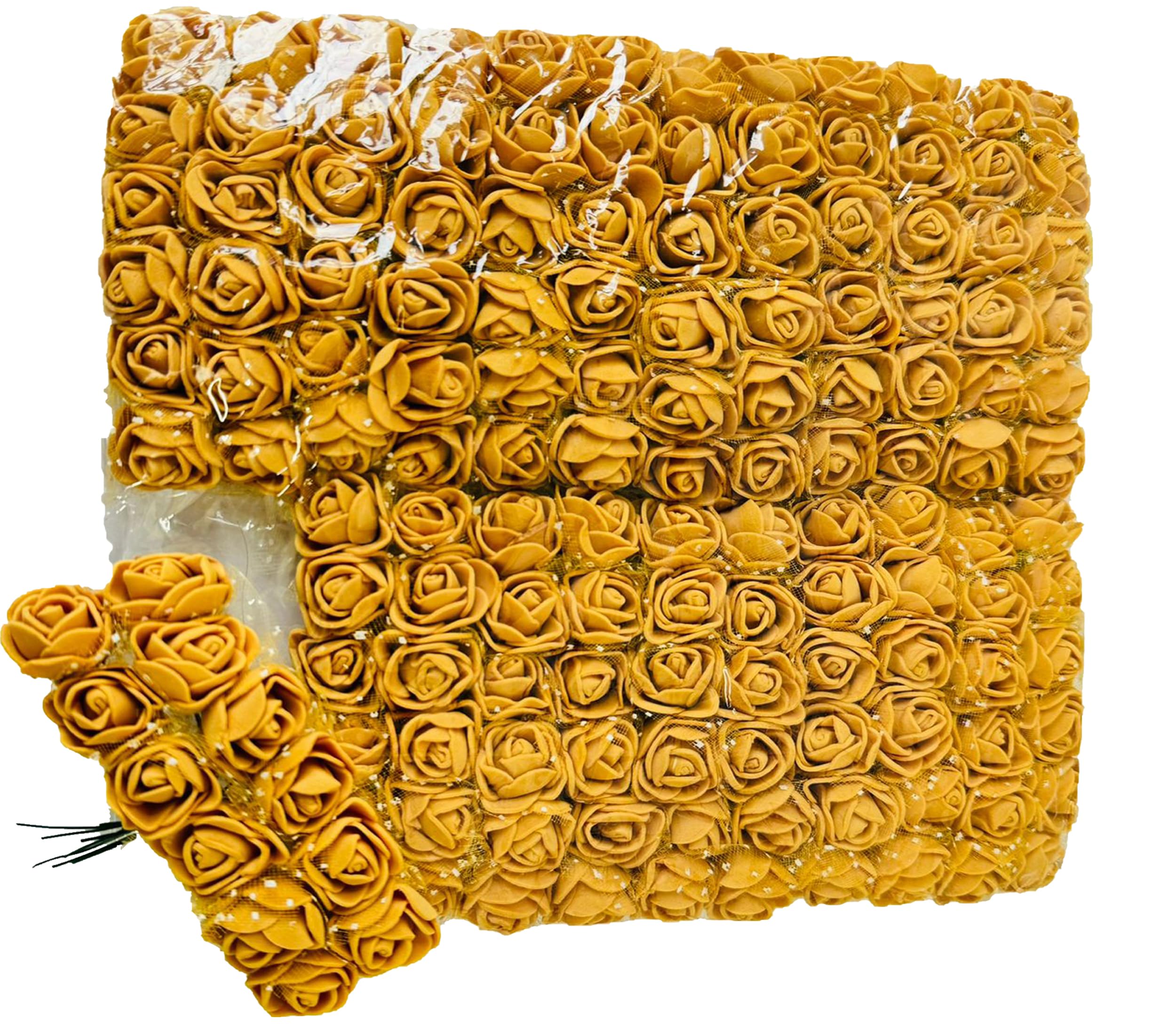 creative balloons Gold Foam Roses with Stem Lace Edge 144 Pcs Fake Flowers Artificial Roses for Decoration DIY Crafts Rose Bouquet Flower Buds Wedding Party Foam Rose Garland Pack of 1