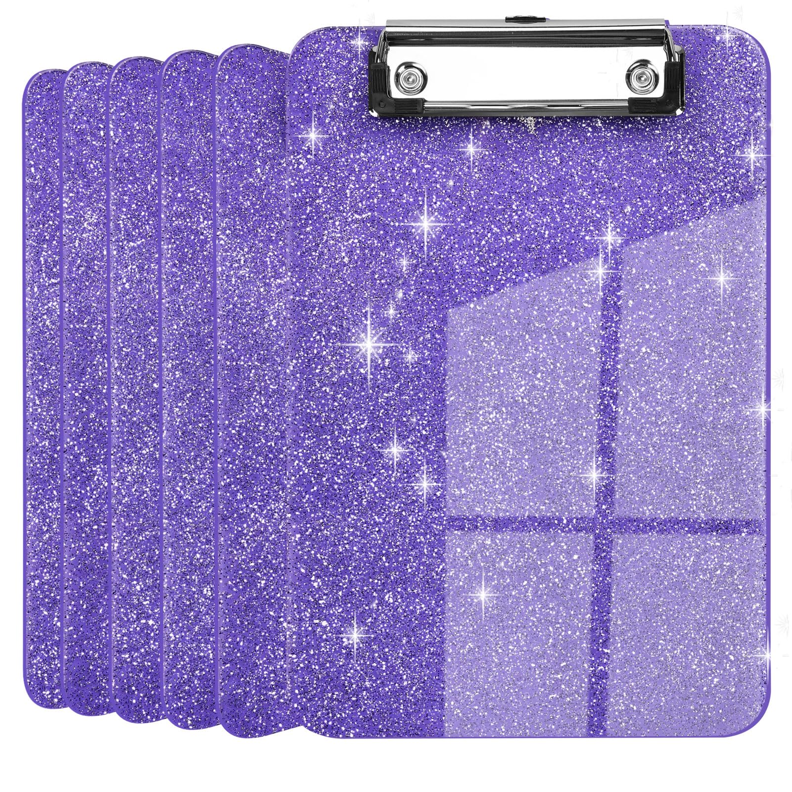 Photo 1 of 6 PCS A5 Size Clipboards,Size 6" x 9"in ClipBoards,Glitter Clipboard with Low Profile Clip,Sparkle Plastic Clipboard,Cute Hanging Clip Boards for Office Supplies Clipboards Mini Clip Board-Purple